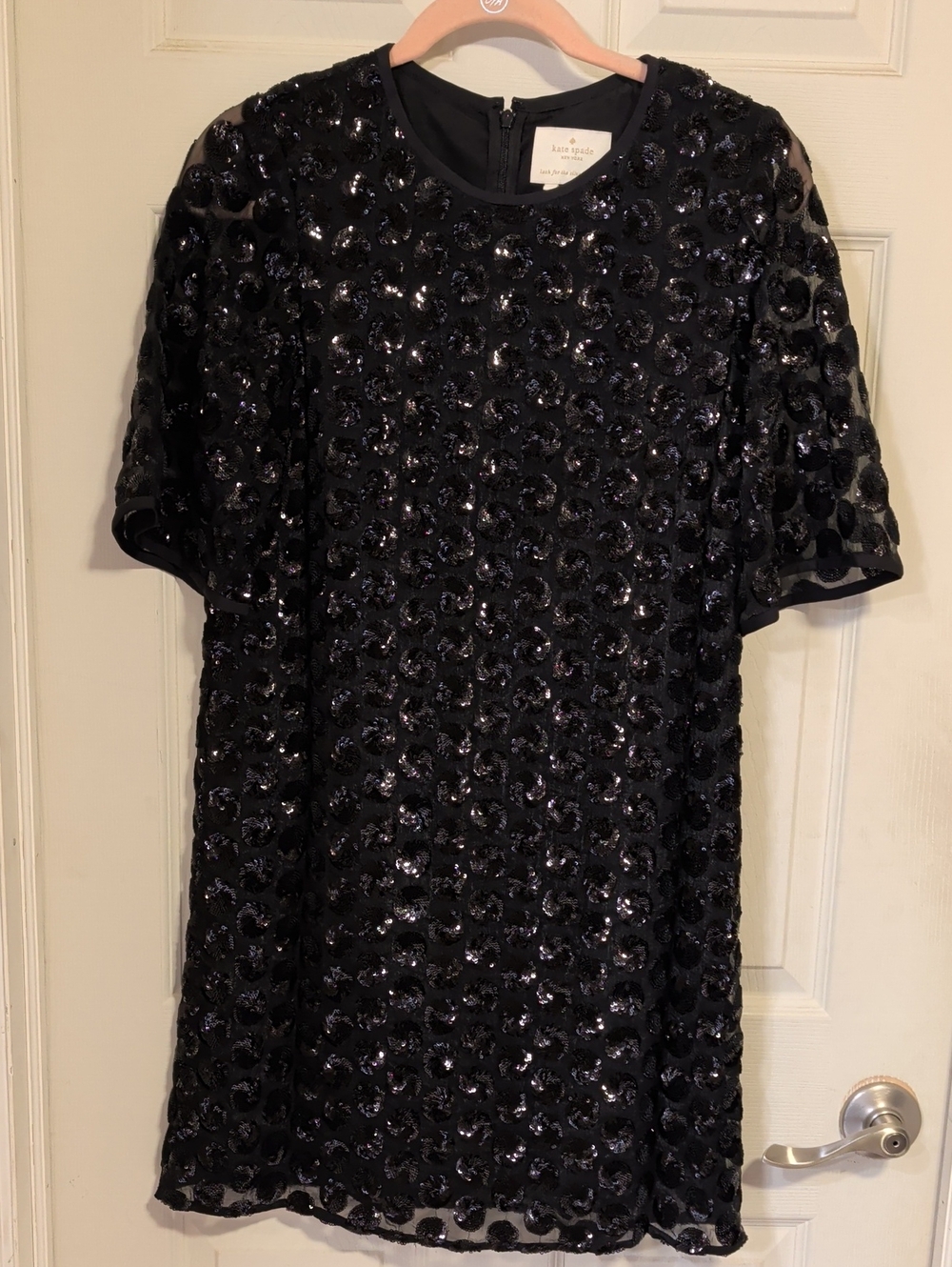 NWOT Kate Spade New York Black Sequin Dot Shift Mini Dress Size 4